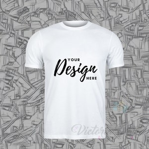 Mockup Photo - White Men&#39;s T-shirt Plain/Blank Male Shirt Add Your Own Design Template - Stock Picture - Dye Sublimation Background Mock Up