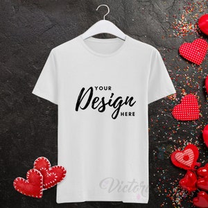 Mockup Photo White T-shirt Plain/Blank Tee Shirt Add Your Own Design/Template Valentine&#39;s Day Love Theme Dye Sublimation Background/Mock Up