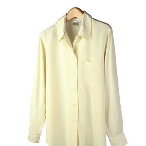 Camisa de manga larga con botones y un solo bolsillo para mujer, 100 % seda crepé de China de lujo