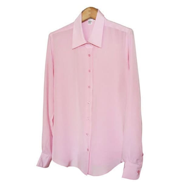 Luxury authentic 100% washable crepe-de-chine silk long sleeve button down shirt