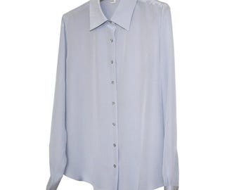 100% Silk Crepe de Chine Shirt Women Long Sleeve Button Down Blouse Washable Silk Top Work Office Minimalist