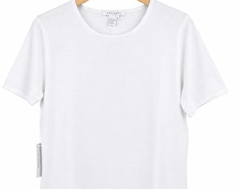 Women's Silk Knit Shot Sleeve Sweater, Jewel Neck, Short Sleeve