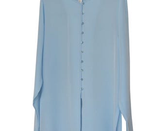 100% Silk Crepe de Chine Tunic Style Long Sleeve Jewel Neck Shirt