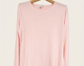 Silk Jersey Top For Women, Crew Neck Long Sleeve Blouse, Soft Lightweight Layering Shirt
