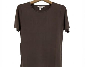 Pure Silk Jersey T-Shirt: Minimalist Short Sleeve Top, Soft Casual Blouse, Jewel Neck