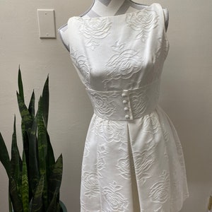 Vintage 1950’s 1960’s White Sandra Sage Dress and Coat Set - rhinestone buttons