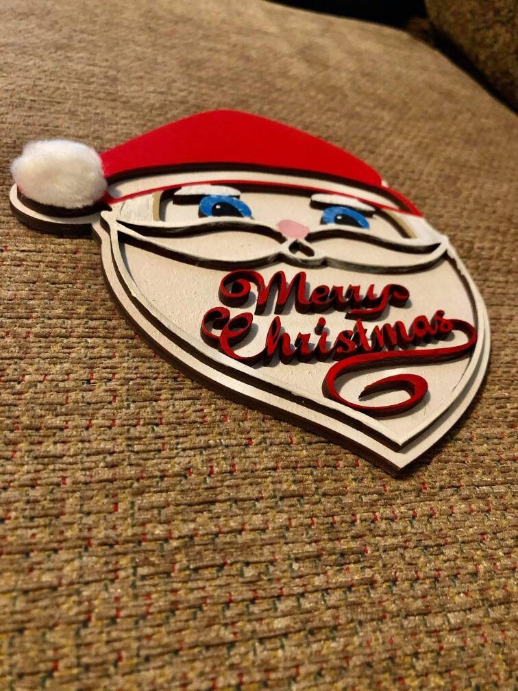 Svg Laser Cut File of Santa With Merry Christmas - Etsy
