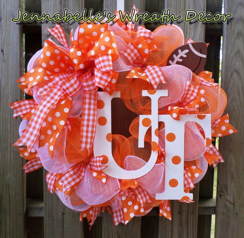 Tennessee Vols Door Hanger with Deco Mesh and Ribbon Volunteers 22 Inches