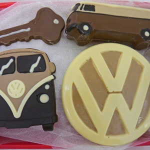 Hand-made Belgian Chocolate VW Campervan Gift Hamper Box, Van, VW badge and Key