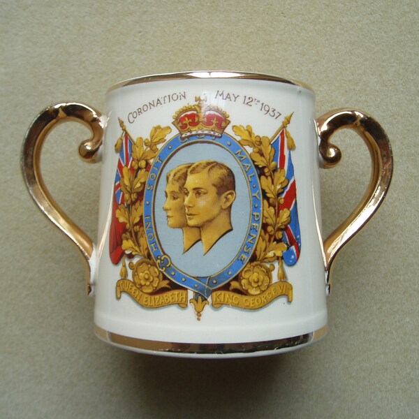 1937 British Royal Commemorative Coronation Mug/Loving Cup - King George 6th 12th May 1937 - Broadway England