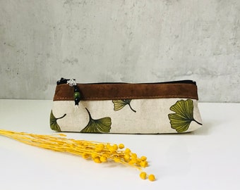 pencil case "GINKGO" cotton/leather/coated cotton