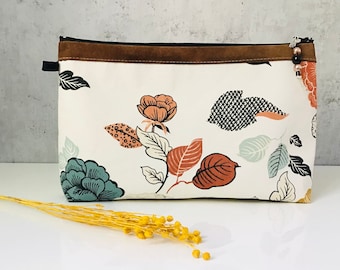 Waschtasche "FLOWERS" Baumwolle/Leder/Wachstuch