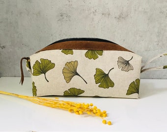 Toiletry bag "GINKGO" cotton/leather