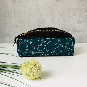 Pencil case "DRAGONFLY" petrol cotton/leather