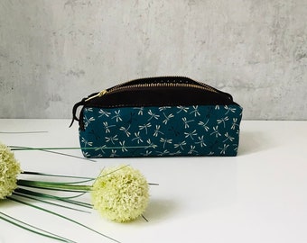 Pencil case "DRAGONFLY" petrol cotton/leather