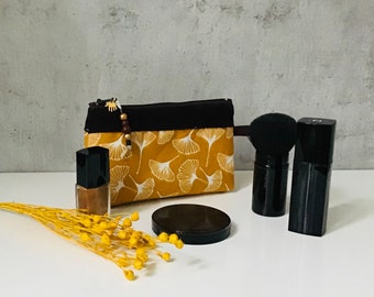 Smal Cosmetic Bag "Ginkgo" yellow cotton/leather
