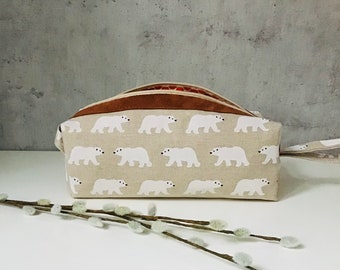 Toiletry bag "ICEBEARS" cotton/leather/coated cotton