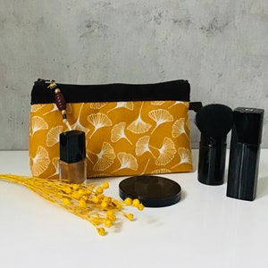 cosmetic bag "Ginkgo" honey cotton/leather