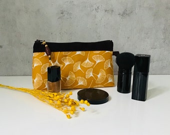 cosmetic bag "Ginkgo" honey cotton/leather