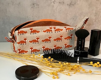 Toiletry bag "FOXY" cotton/leather