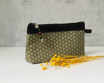 Cosmetic Bag "MIKI" olive cotton/leather
