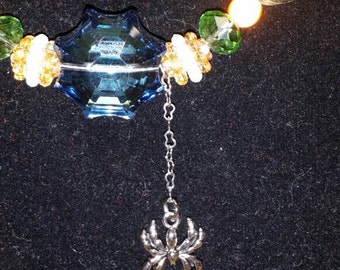 Crystal SpiderWeb and Dangling Spider necklace