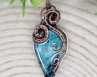 Shattuckite Copper Pendant, Wire Wrapped Copper Shattuckite Necklace Pendant, Witchy Gifts, Handmade Witchy Jewelry, Witchy Necklace