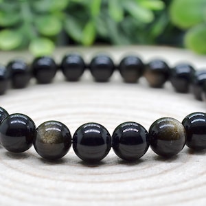 Black Tourmaline & Gold Sheen Obsidian Bracelet, Empath Protection, 8mm Black Tourmaline Gemstone Energy Bracelet, Handmade Witchy Jewelry