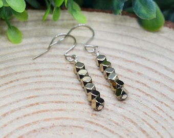 Pyrite Beaded Fidget Earrings, 4mm Pyrite Gemstone Fidget Cool Earrings, Natural Pyrite Cube, Pyrite Jewelry Witchy Earrings