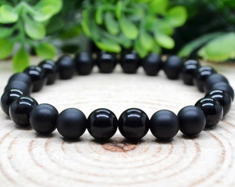 Black Tourmaline Bracelet, Black Onyx Bracelet, Protection Jewelry, 8mm Black Tourmaline Gemstone Bracelet, Witchy Gifts