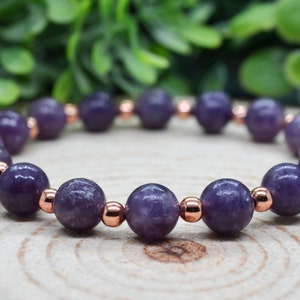 Lepidolite Bracelet, 8mm Anxiety Relief Gemstone Crystal Empath Protection Bracelet, Handmade Witchy Jewelry, Witchy Gifts for Her