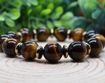 Pyrite Bracelet, Tigers Eye Bracelet, 12mm Gemstone Good Luck Bracelet, Handmade Witchy Jewelry, Witchy Gifts, Manifestation Bracelet