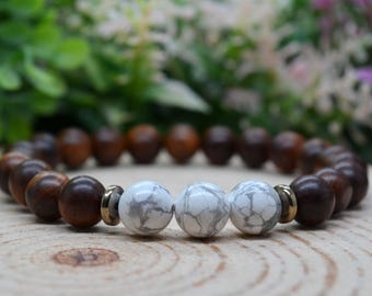 Rosewood, Pyrite & Howlite 8mm Gemstone Bracelet – Devotion, Clarity and Energetic Grace, Handmade Witchy Gifts