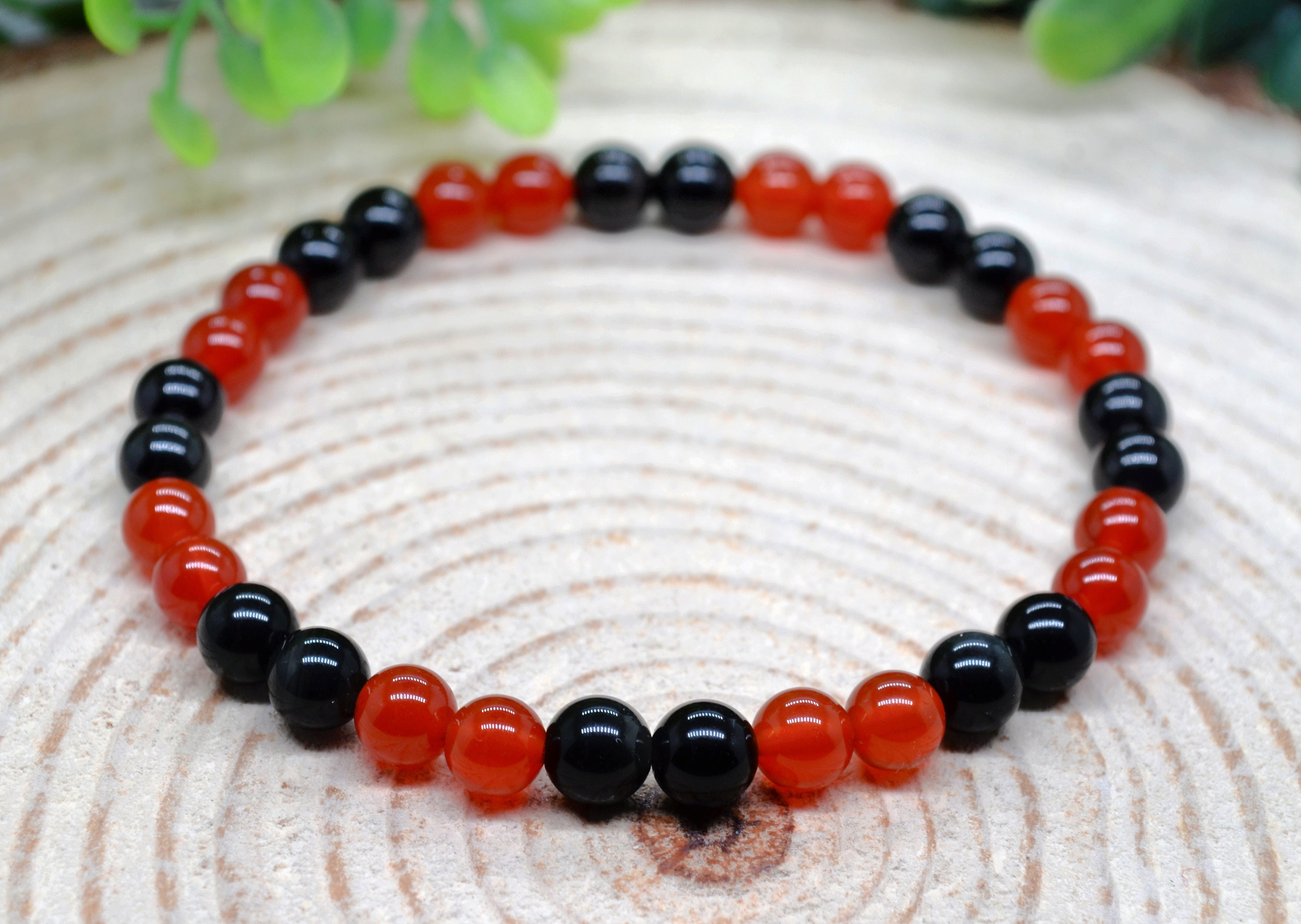 Red Carnelian & Black Obsidian 6mm Gemstone Healing Crystal