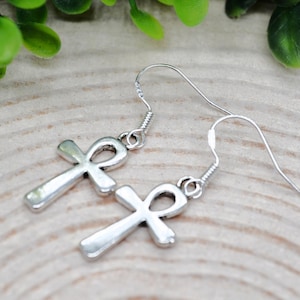 Sterling Silver Ankh Earrings, Silver Ankh Earrings, Egyptian Ankh Silver Ankh Cross Protection Amulet Handmade Witchy Jewelry