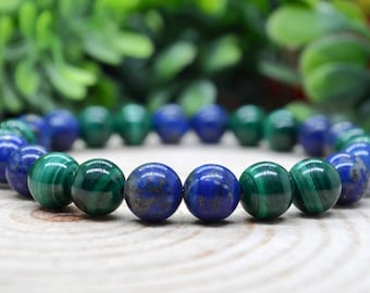 Couple Malachite/Lapis Lazuli Natural Gemstone Bracelet 6-9'' Elasticated Reiki Couple Malachite/Lapis Lazuli Natural Gemstone Bracelet 6-9'' Elasticated Reiki