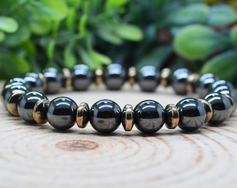 Pyrite Bracelet, Hematite Bracelet, Unique Pyrite & Hematite Gemstone Stretch Bracelet, Handmade Witchy Jewelry, Pyrite Jewelry