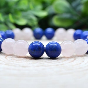 Lapis Lazuli Bracelet, Rose Quartz Bracelet, 8mm Lapis & Madagascar Rose Quartz Gemstone Bracelet, Handmade Personalized Pagan Jewelry