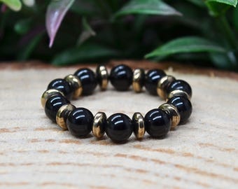 Black Tourmaline & Pyrite Fidget Ring 4mm Black Tourmaline Gemstone Protection Ring Handmade Witchy Gifts