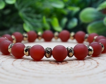Red Carnelian, Pyrite Bracelet 8mm Bead Stretch Bracelet, Wealth Prosperity, Handmade Witchy Jewelry Personalized Custom Witchy Gifts