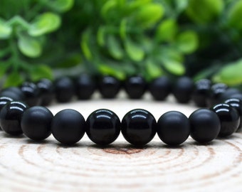 Black (Rainbow) Obsidian Bracelet, Black Onyx Bracelet, Empath Protection, 8mm Obsidian Gemstone Bracelet, Handmade Witchy Bracelet Onyx