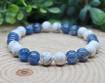 Howlite Bracelet, Blue Kyanite Bracelet, 8mm Kyanite & Howlite Gemstone Crystal Bracelet, Witchy Handmade Jewelry, Personalized Jewelry