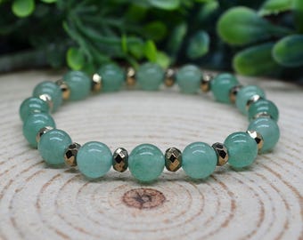 Pyrite Bracelet, 8mm Aventurine Crystal Beaded Gemstone Bracelet, Aventurine Handmade Witchy Jewelry, Pyrite Jewelry, Stretch Bracelet