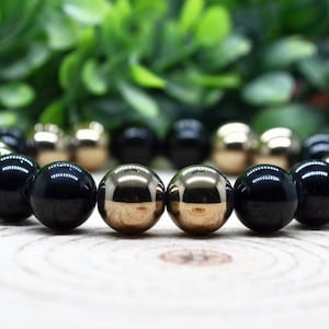 Black Obsidian Bracelet, Pyrite Bracelet, 10mm Gemstone Bracelet, Good Luck Bracelet, Handmade Witchy Jewelry, Witchy Gifts for Best Friend