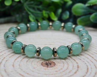 Pyrite Bracelet, 8mm Aventurine Crystal Beaded Gemstone Bracelet, Aventurine Handmade Witchy Jewelry, Pyrite Jewelry, Stretch Bracelet