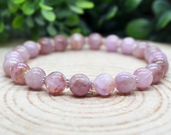 Kunzite Crystal Bead Bracelet, 8mm Kunzite Gemstone Stretch Bracelet, Kunzite Beads, Kunzite Handmade Pagan Jewelry, Witchy Gifts