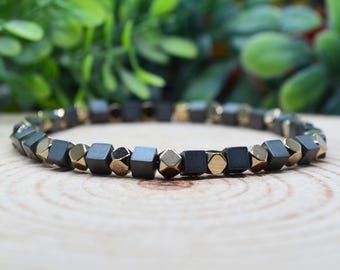 Pyrite Bracelet, Hematite Bracelet, Unique 4mm Pyrite & Hematite Gemstone Stretch Bracelet, Handmade Witchy Jewelry, Pyrite Jewelry