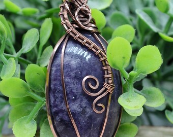 Lepidolite Pendant Purple Lepidolite Antiqued Copper Wire Wrapped Pendant Personalized Necklace Handmade Pagan Jewelry Protection Amulet