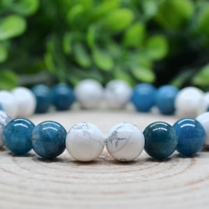 Howlite Bracelet, Blue Apatite Bracelet, 8mm Apatite & Howlite Gemstone Crystal Bracelet, Witchy Handmade Jewelry, Personalized Jewelry