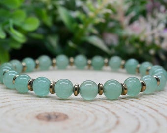 Green Aventurine & Pyrite Bracelet, 6mm Aventurine and Natural Pyrite Money Bracelet, Handmade Witchy Gifts for Her